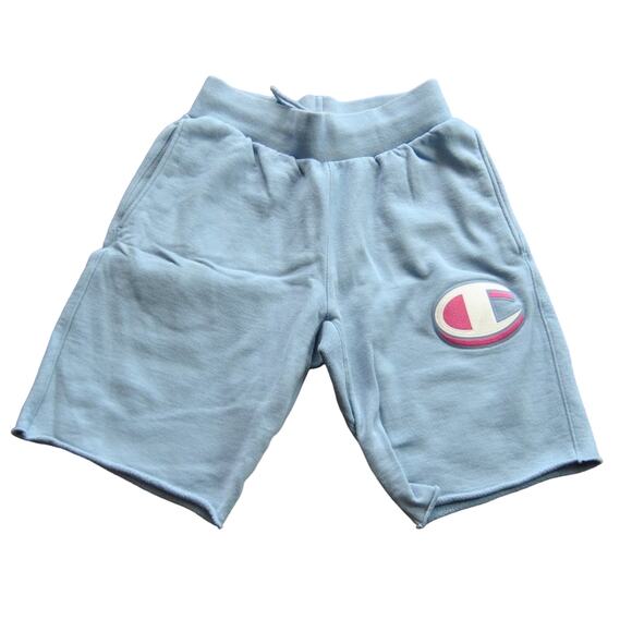 Champion Reverse Weave Small Light Blue and Pink Sweat Shorts - Picture 1 of 7